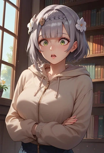 genshin impact,noelle_(genshin_impact),crop hoodie,shorts  - AI generated anime art