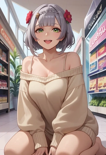 genshin impact,noelle_(genshin_impact),sweater,off-shoulder,collar  - AI generated anime art