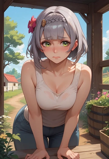 genshin impact,noelle_(genshin_impact),tank top,drawstring pants  - AI generated anime art