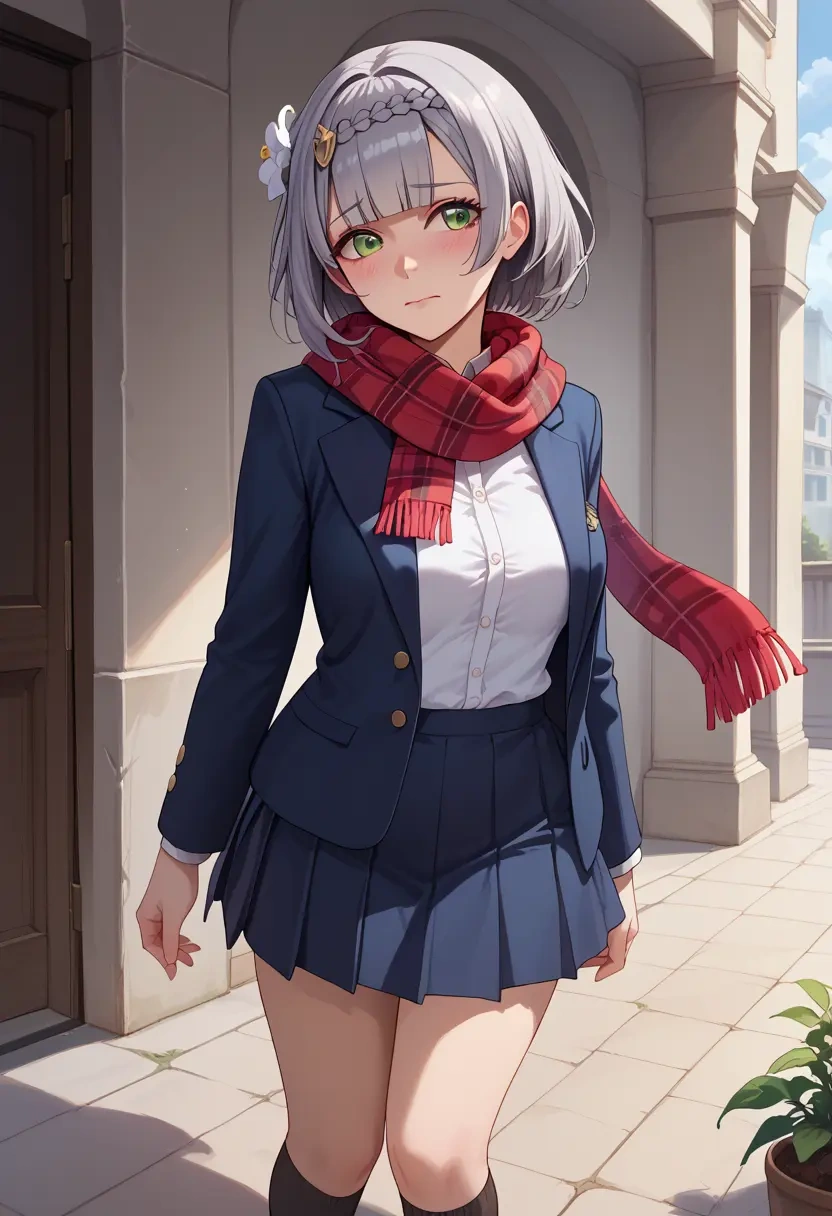 genshin impact,noelle_(genshin_impact),winter,student uniform,plaid skirt  - 