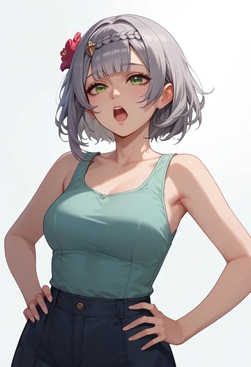 genshin impact,noelle_(genshin_impact),abstract print tank,dolphin shorts  - AI generated anime art