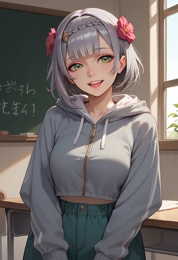 genshin impact,noelle_(genshin_impact),crop hoodie,shorts  - AI generated anime art