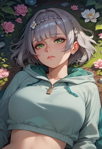 genshin impact,noelle_(genshin_impact),crop hoodie,shorts  - AI generated anime art