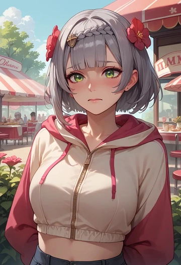 genshin impact,noelle_(genshin_impact),crop hoodie,shorts  - AI generated anime art