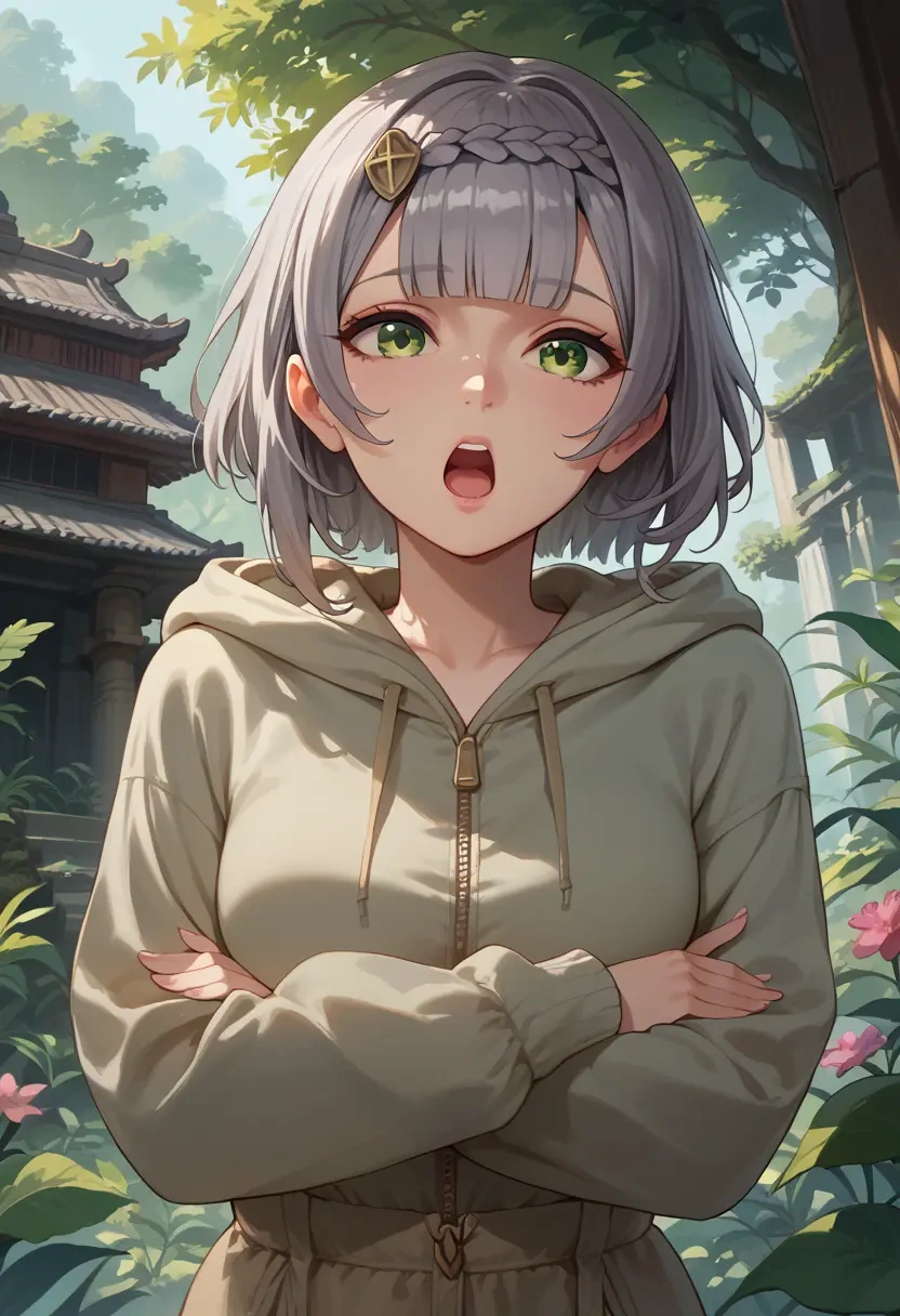 genshin impact,noelle_(genshin_impact),crop hoodie,shorts  - 