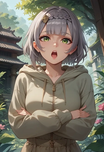 genshin impact,noelle_(genshin_impact),crop hoodie,shorts  - AI generated anime art