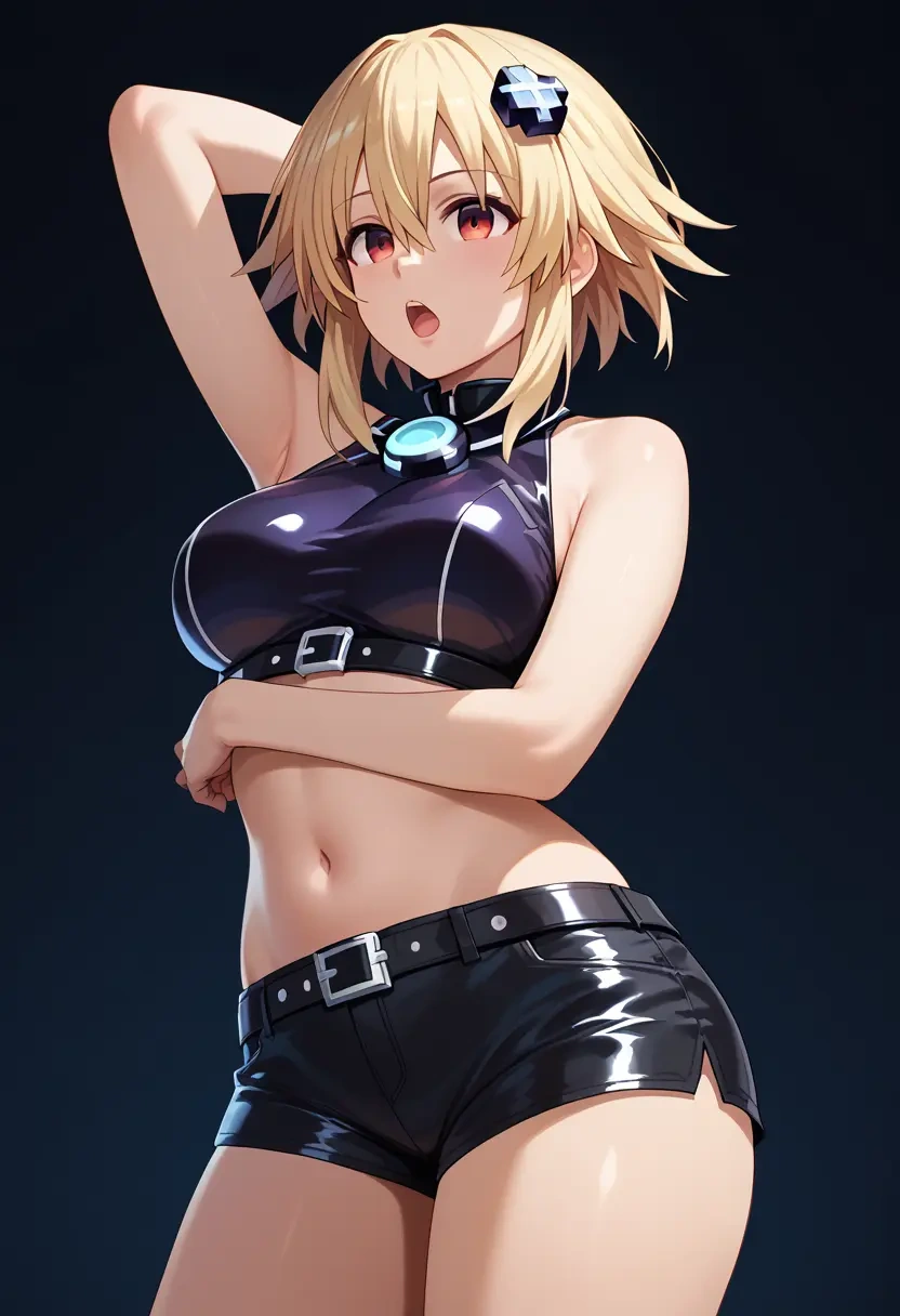 neptune_(series),noire_(neptunia),leather,shorts,crop top  - 