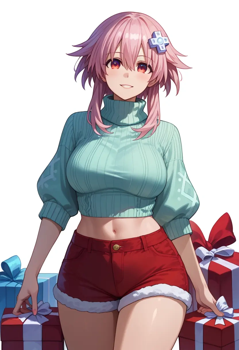 neptune_(series),noire_(neptunia),Christmas,red velvet shorts,turtleneck sweater  - 