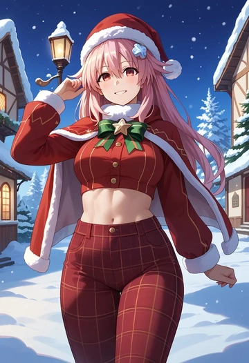 neptune_(series),noire_(neptunia),Christmas,plaid trousers  - AI generated anime art