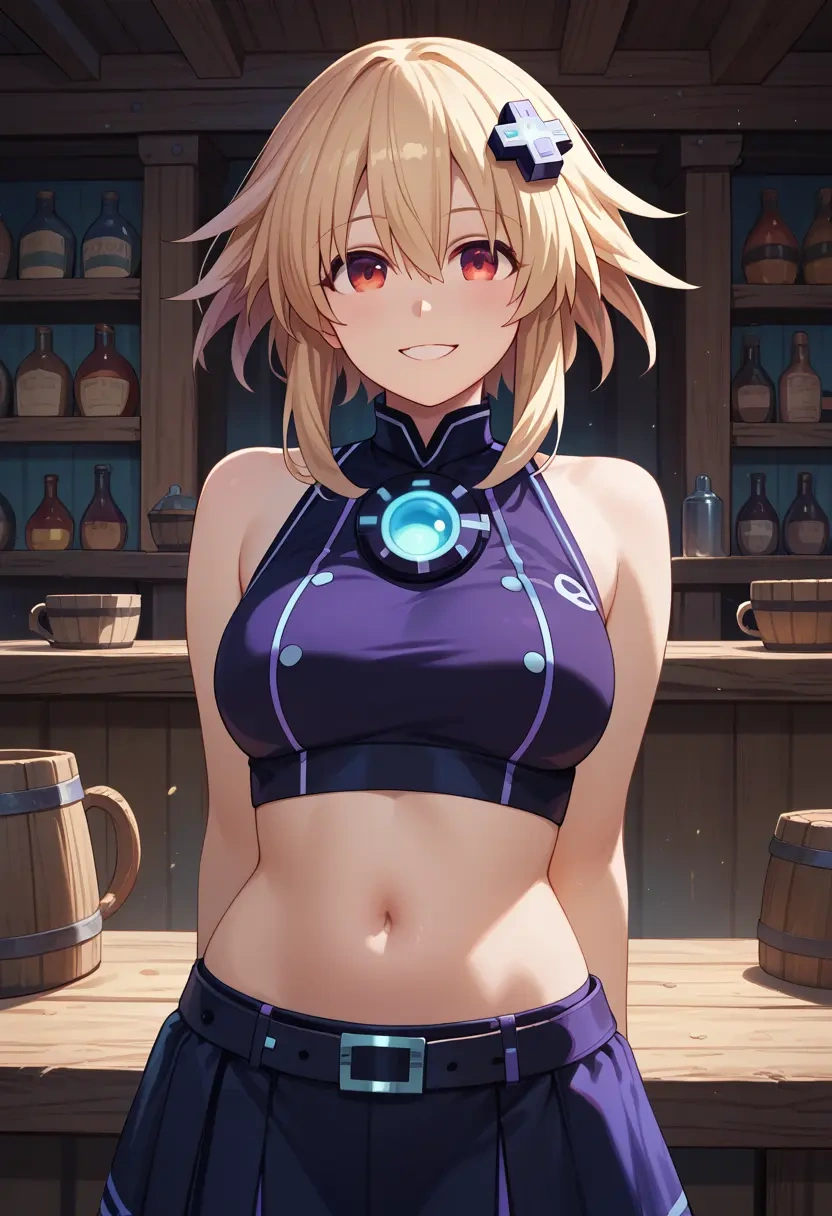 neptune_(series),noire_(neptunia),crop top,loose joggers,headset  - 