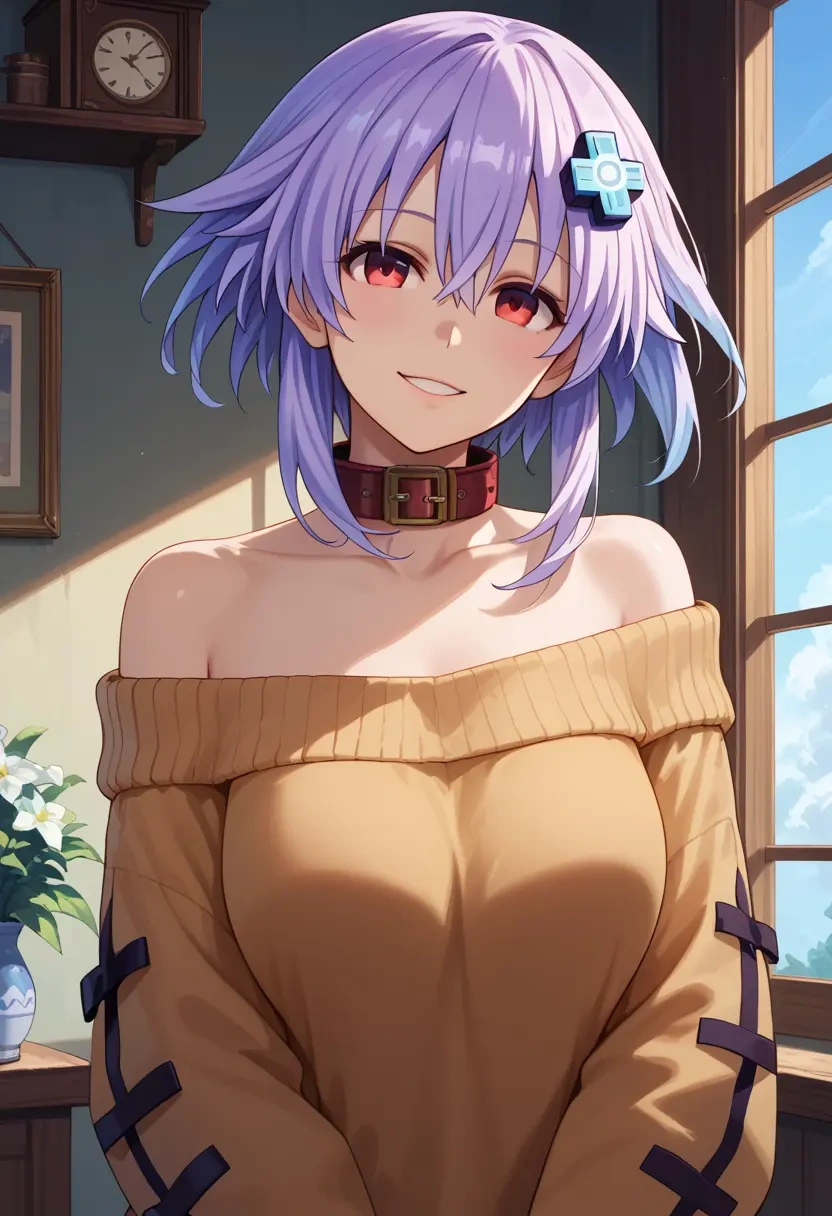 neptune_(series),noire_(neptunia),sweater,off-shoulder,collar  - 