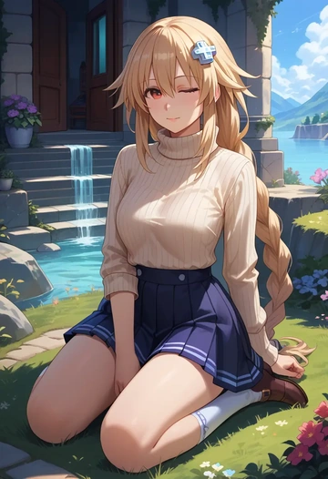 neptune_(series),noire_(neptunia),skirt,pleated,turtleneck sweater  - AI generated anime art