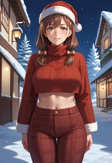 kantai_collection,non-human_admiral_(kancolle),Christmas,plaid trousers  - AI generated anime art