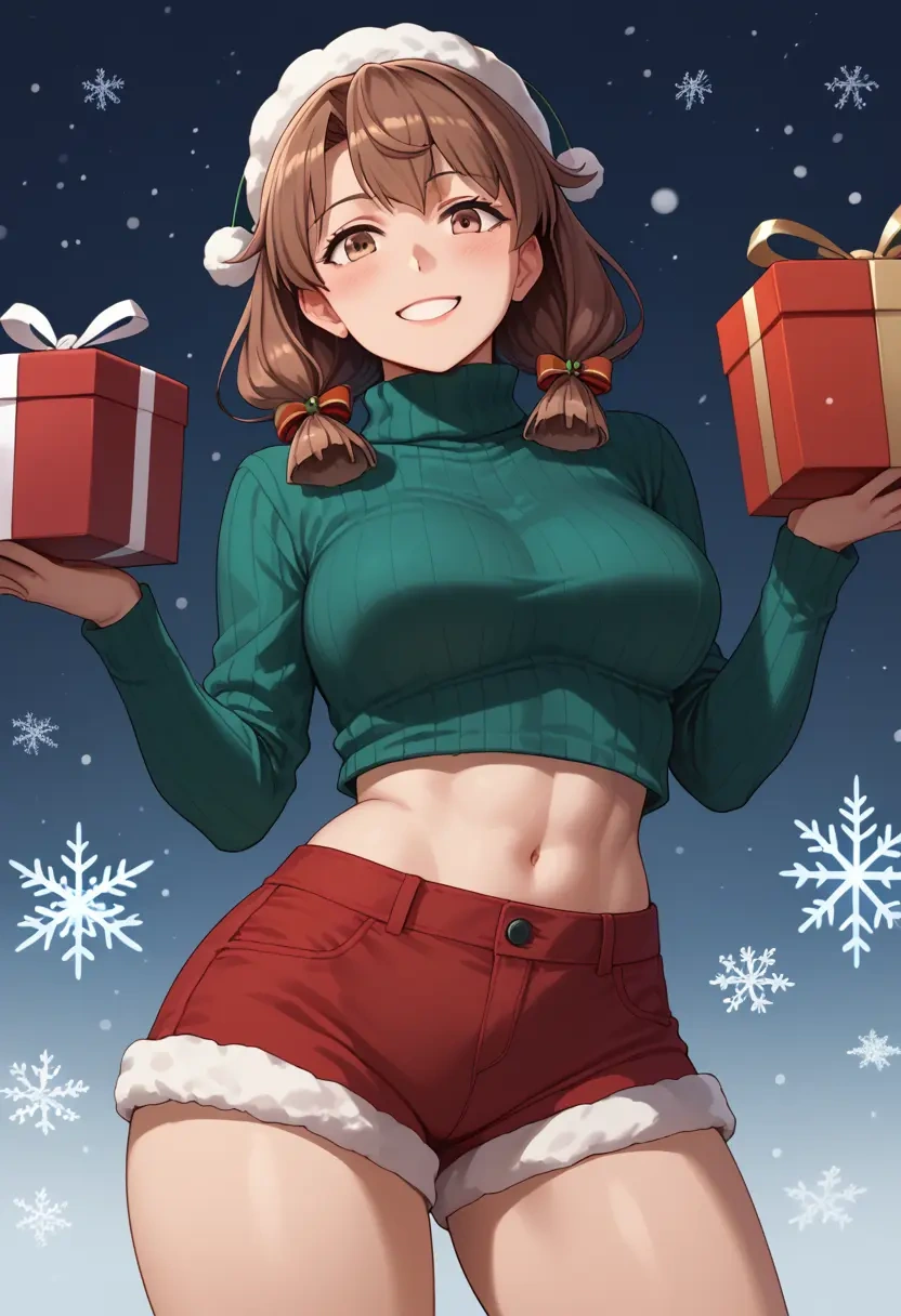 kantai_collection,non-human_admiral_(kancolle),Christmas,red velvet shorts,turtleneck sweater  - 