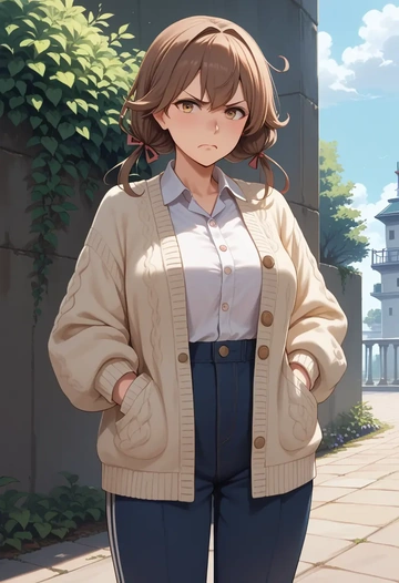 kantai_collection,non-human_admiral_(kancolle),cardigan,oversized,wide-leg pants  - AI generated anime art