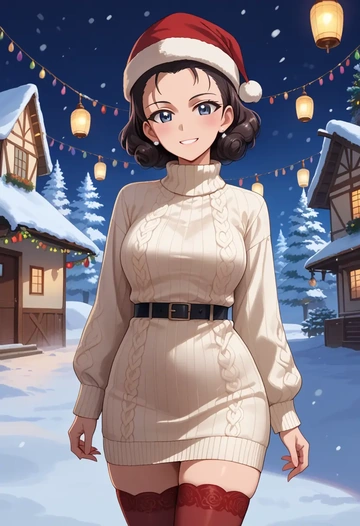 girls_und_panzer,nonna_(girls_und_panzer),Christmas,sweater dress,stockings  - AI generated anime art