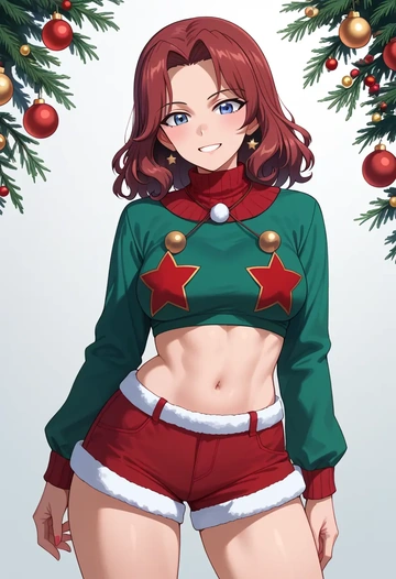 girls_und_panzer,nonna_(girls_und_panzer),Christmas,red velvet shorts  - AI generated anime art