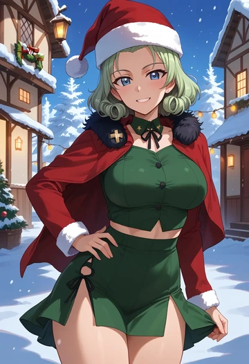 girls_und_panzer,nonna_(girls_und_panzer),Christmas,dress  - AI generated anime art