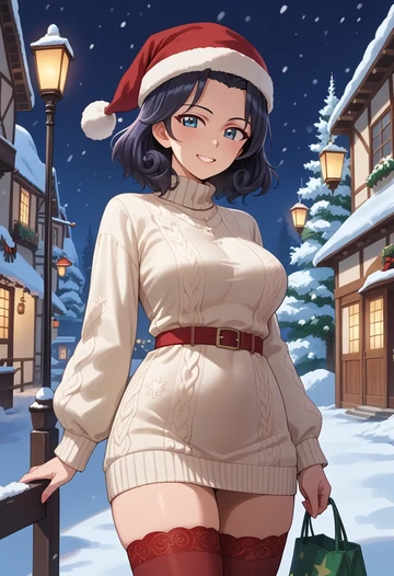 girls_und_panzer,nonna_(girls_und_panzer),Christmas,sweater dress,stockings  - AI generated anime art