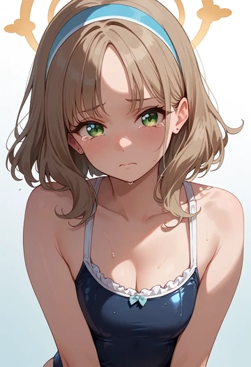 blue_archive,nonomi_(blue_archive),retro style swimsuit,frilled neckline,bow detail  - AI generated anime art