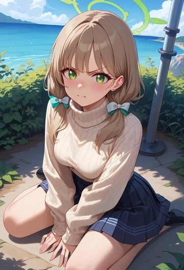 blue_archive,nonomi_(blue_archive),skirt,pleated,turtleneck sweater  - AI generated anime art