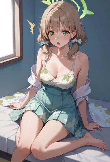 blue_archive,nonomi_(blue_archive),silk slip dress,floral prints  - AI generated anime art