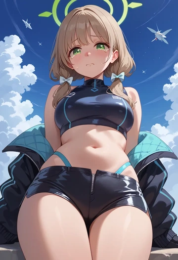 blue_archive,nonomi_(swimsuit)_(blue_archive),leather,shorts,crop top  - AI generated anime art