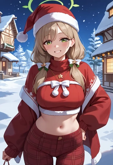 blue_archive,nonomi_(swimsuit)_(blue_archive),Christmas,plaid trousers  - AI generated anime art