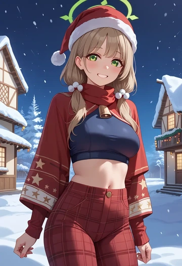 blue_archive,nonomi_(swimsuit)_(blue_archive),Christmas,plaid trousers  - AI generated anime art