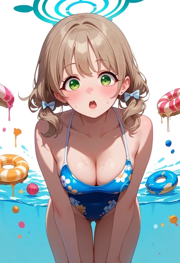 blue_archive,nonomi_(swimsuit)_(blue_archive),paint-splatter blouse,dolphin shorts  - AI generated anime art