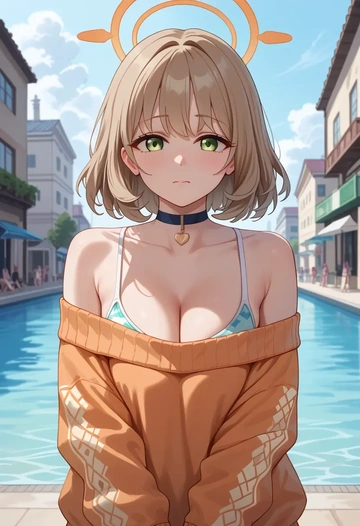 blue_archive,nonomi_(swimsuit)_(blue_archive),orange,sweater,choker  - AI generated anime art