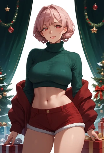 kantai_collection,northern_ocean_princess,Christmas,red velvet shorts,turtleneck sweater  - AI generated anime art