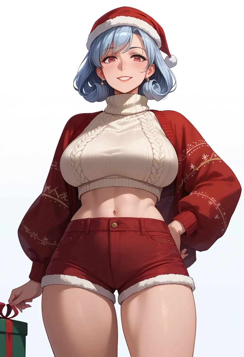 kantai_collection,northern_ocean_princess,Christmas,red velvet shorts,turtleneck sweater  - 