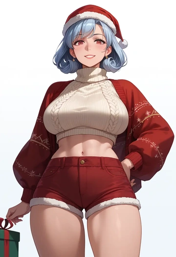 kantai_collection,northern_ocean_princess,Christmas,red velvet shorts,turtleneck sweater  - AI generated anime art