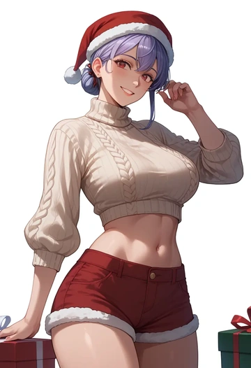 kantai_collection,northern_ocean_princess,Christmas,red velvet shorts,turtleneck sweater  - AI generated anime art