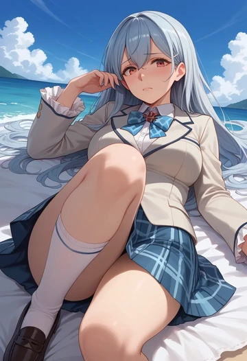 kantai_collection,northern_ocean_princess,spring,student uniform,blazer  - AI generated anime art