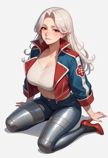 kantai_collection,northern_ocean_princess,denim jacket,cropped,leather leggings  - AI generated anime art