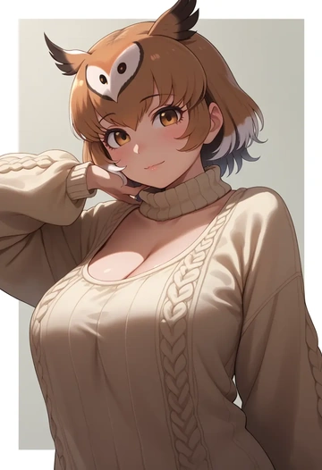 kemono_friends,northern_white-faced_owl_(kemono_friends),sweater  - AI generated anime art