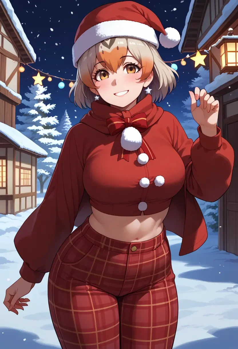 kemono_friends,northern_white-faced_owl_(kemono_friends),Christmas,plaid trousers  - 