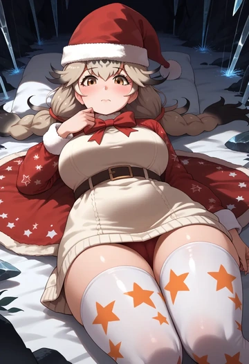 kemono_friends,northern_white-faced_owl_(kemono_friends),Christmas,sweater dress,stockings  - AI generated anime art