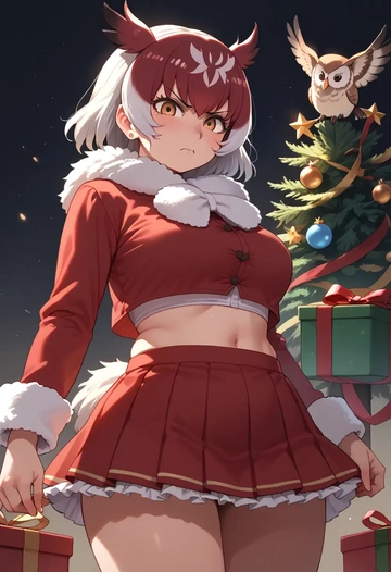 kemono_friends,northern_white-faced_owl_(kemono_friends),Christmas,skirt  - AI generated anime art