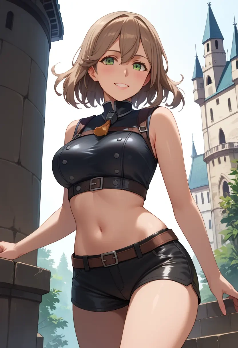 kantai_collection,noshiro_(kancolle),leather,shorts,crop top  - 