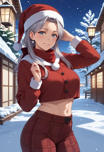 kantai_collection,nowaki_(kancolle),Christmas,plaid trousers  - AI generated anime art