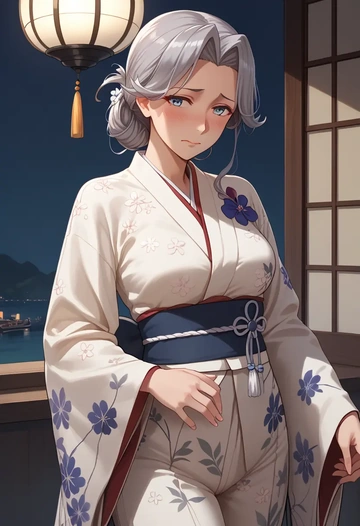 kantai_collection,nowaki_(kancolle),kimono,silk,wide-leg trousers  - AI generated anime art