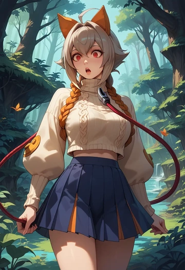 blazblue,nu-13,sweater,cropped,pleated midi skirt  - AI generated anime art