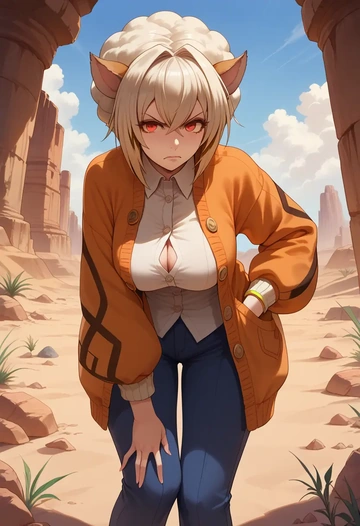 blazblue,nu-13,cardigan,oversized,wide-leg pants  - AI generated anime art