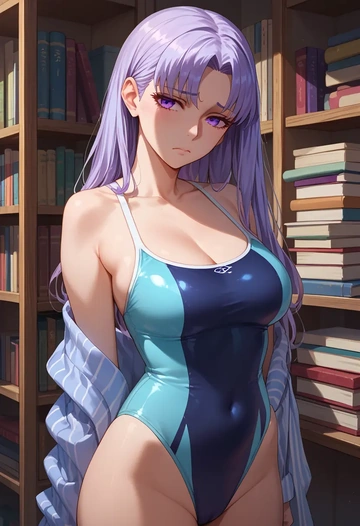 fate_(series),nursery_rhyme_(fate),racerback swimsuit,striped trim,name tag patch  - AI generated anime art