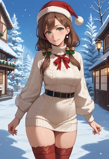 kantai_collection,oboro_(kancolle),Christmas,sweater dress,stockings  - AI generated anime art