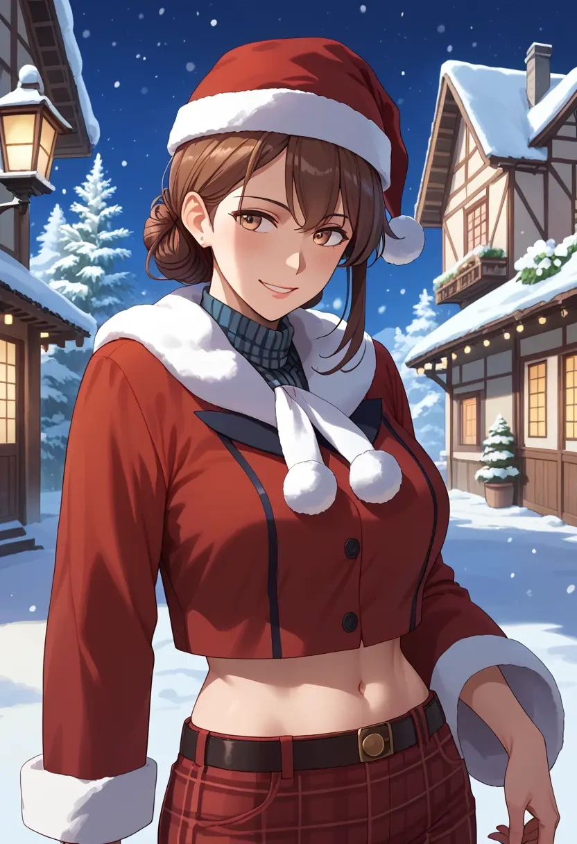 kantai_collection,oboro_(kancolle),Christmas,plaid trousers  - 