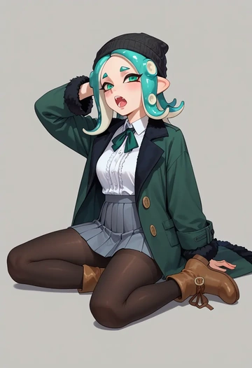 splatoon_(series),octoling,winter,student uniform,duffle coat  - AI generated anime art